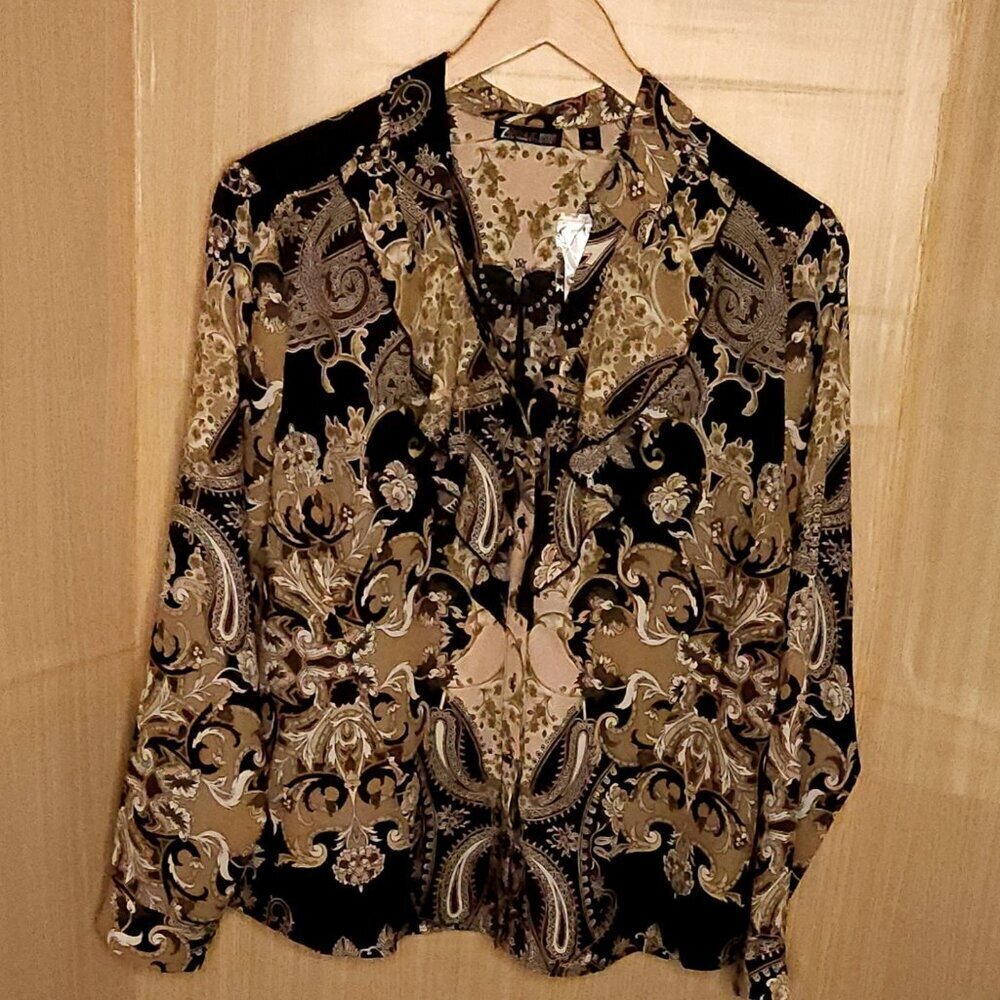 New York & Company New Black Paisley Flowy Blouse XL